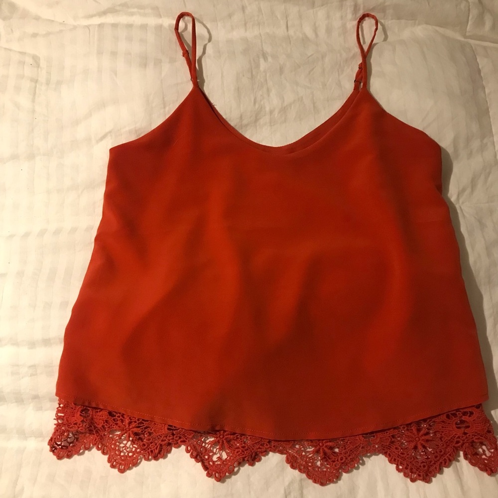 Orange Tank Top with Lace Accent Size Small